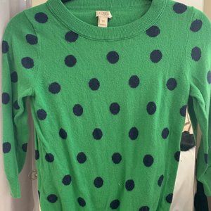 Size XS JCrew Green & Navy Polka Dot Sweater